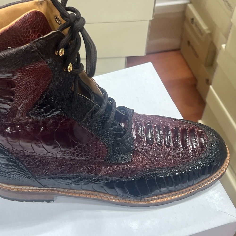 Mauri Burgundy and Black Genuine Ostrich Skin Boots 2025 edition